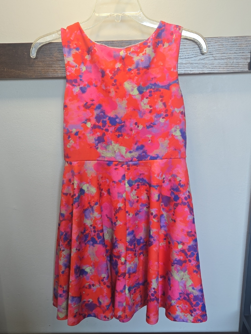 Girls' Bright Watercolor Fit & Flare Dress - Neon Pink & Purple